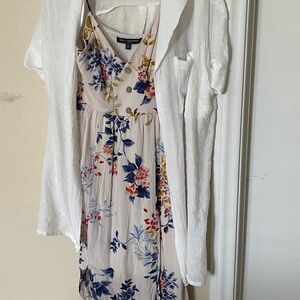 A New Day Blue and Pink Maxi Sundress with Puff Sleeves